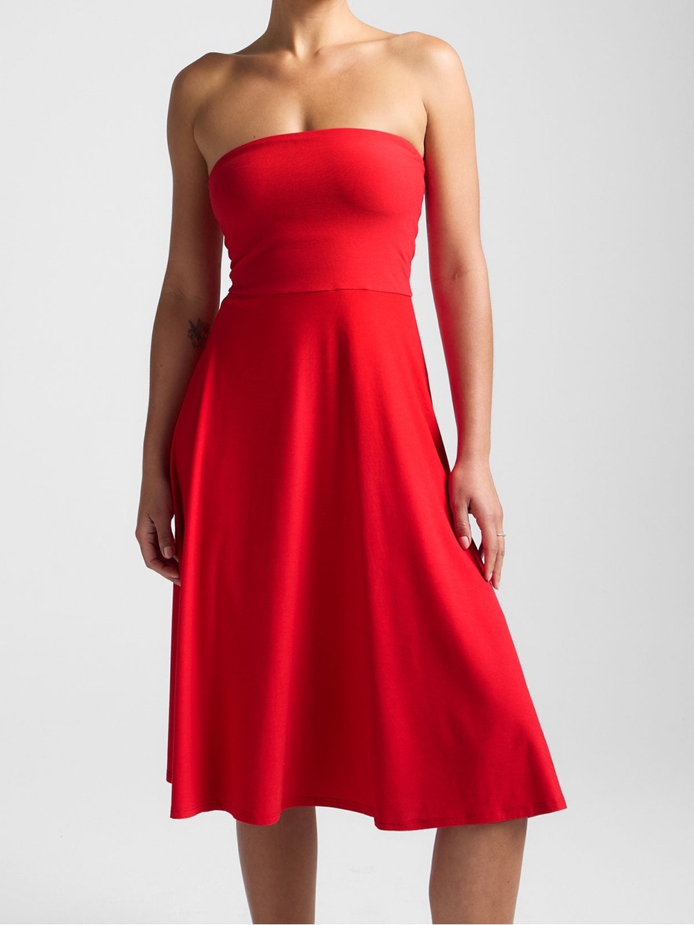 Beyond Yoga Red Featherweight Strapless Dress Size Small Petite